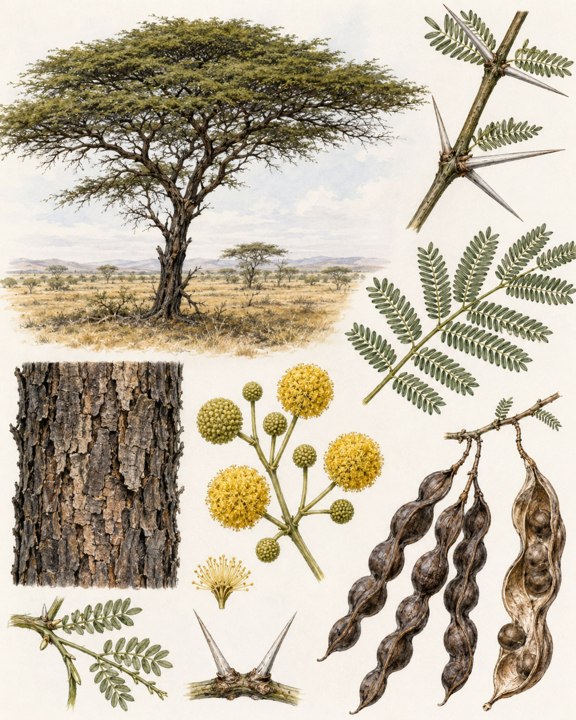 معرفی و نگهداری آکاسیا چتری (Acacia tortilis)؛ درخت مقاوم بیابانی